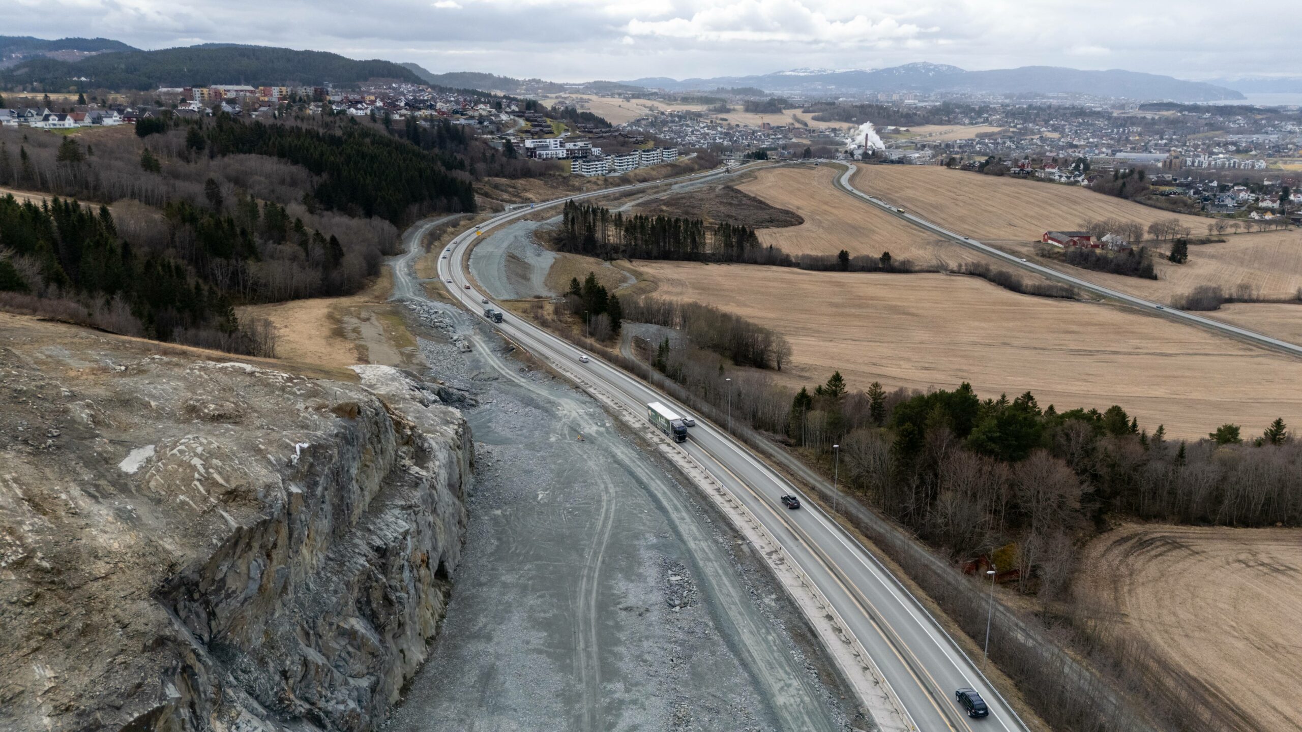 Dronefoto av Refset skjæring, Ranheim- Sveberg